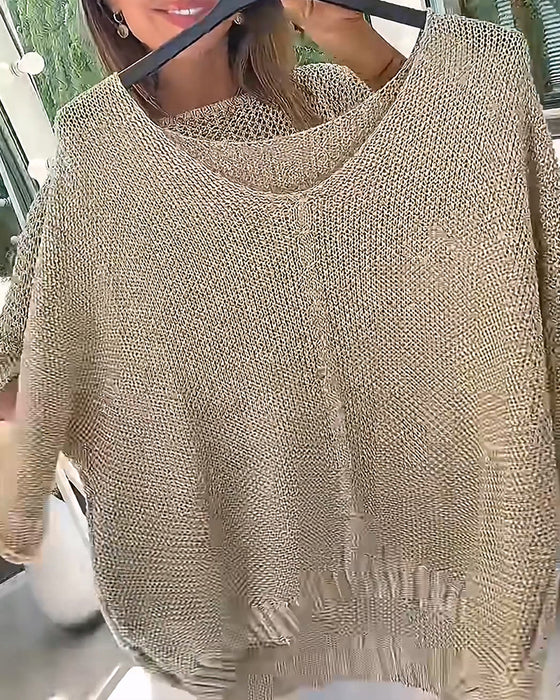 Sweater V‑hals Solid Farve