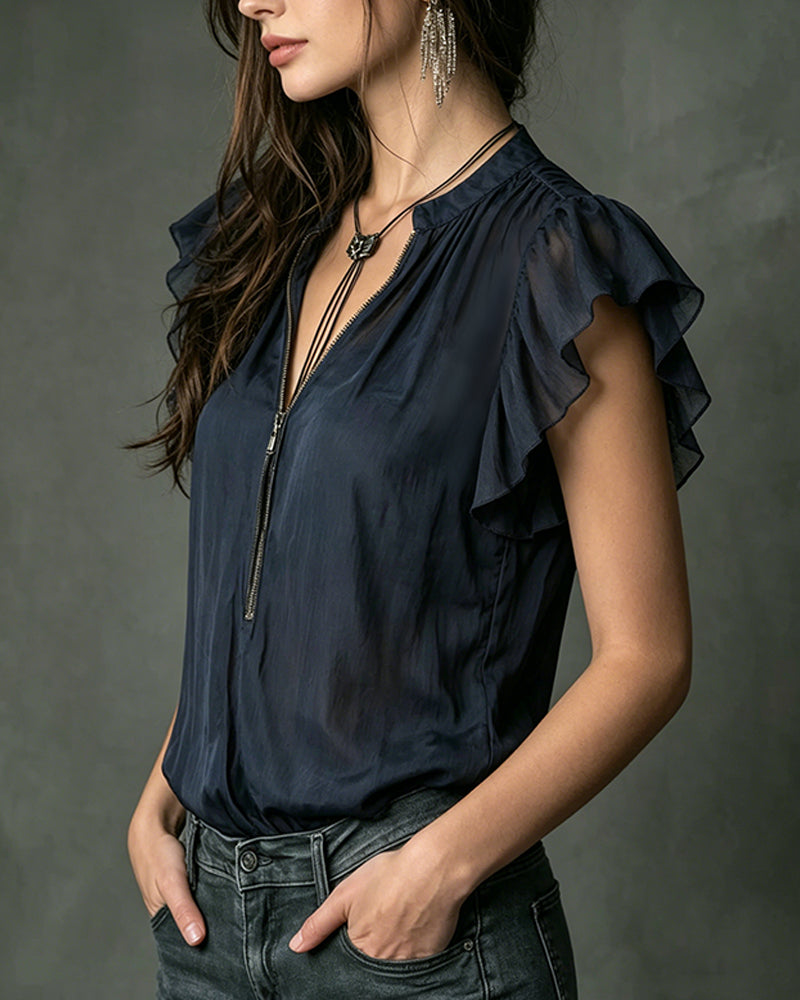 Bluse Sommerfuglærme Halvlynlås Designer