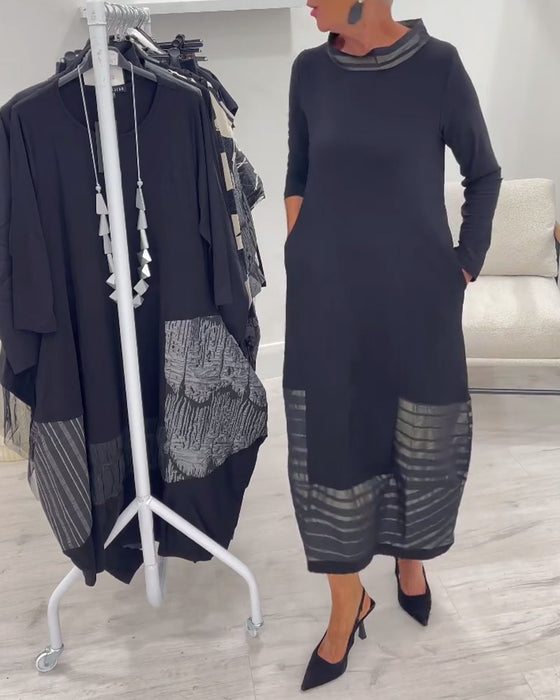 Moderne Ensfarvet Kjole Med Indsatser