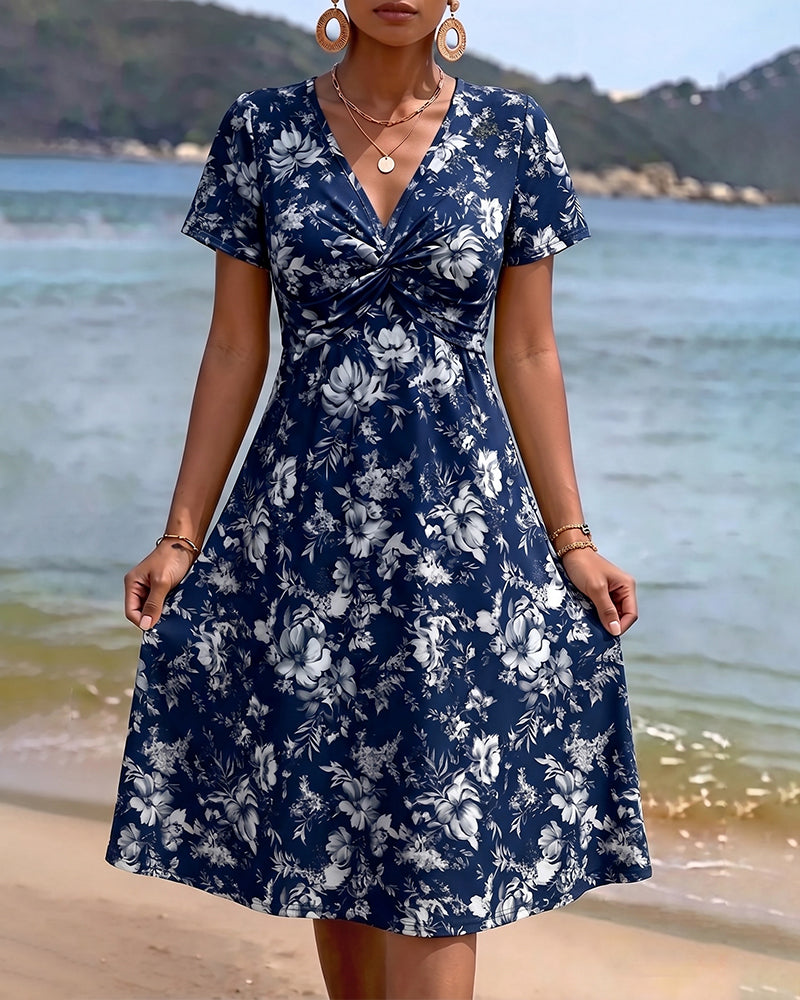 Kjole Blomstret V-Hals Twist Knude