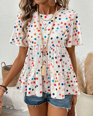 Bluse Farverig Polka Dot Babydoll