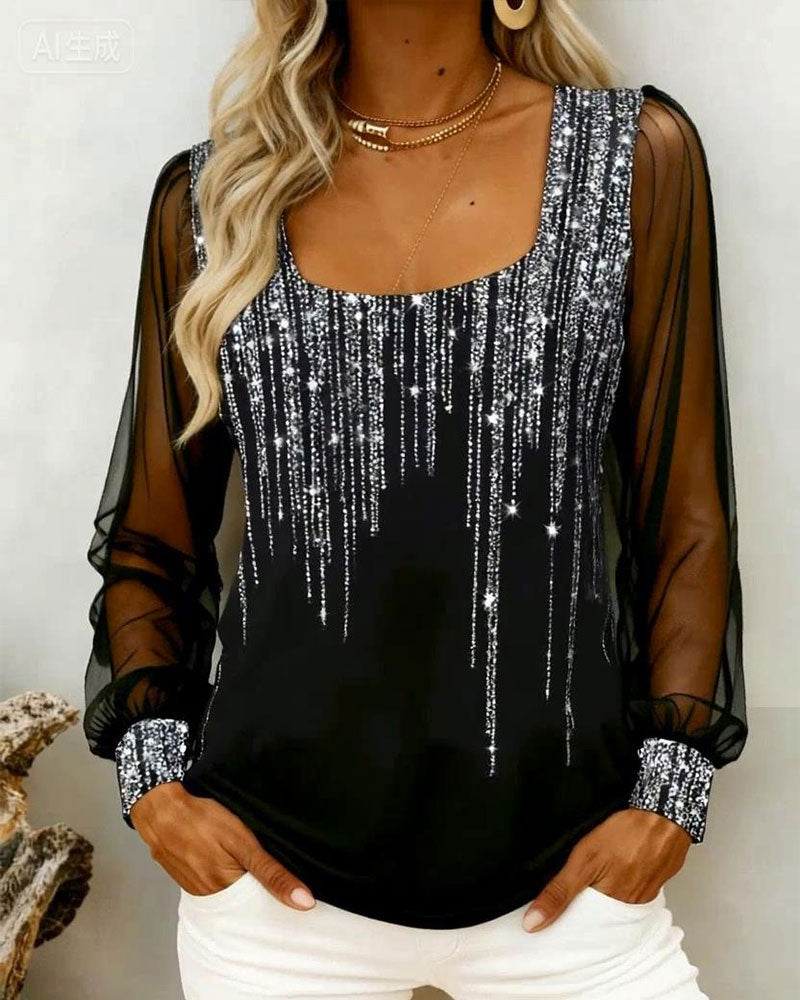 Moderne Langærmet Top Med Patchworkdetaljer