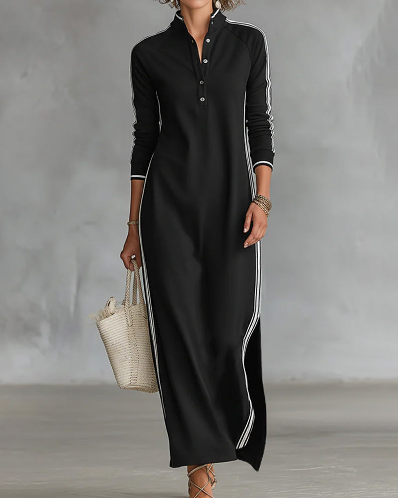 Kjole Kontrast Knap V-hals