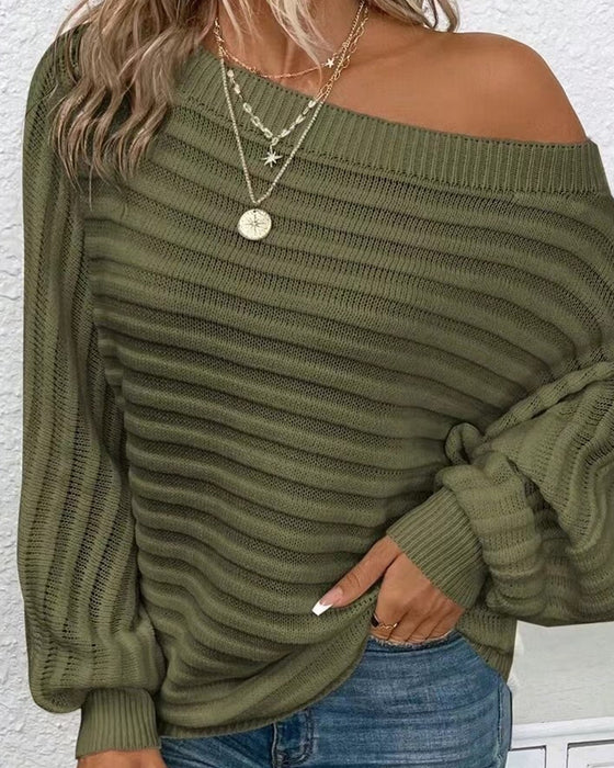 Ensfarvet ribstrikket off-shoulder sweater