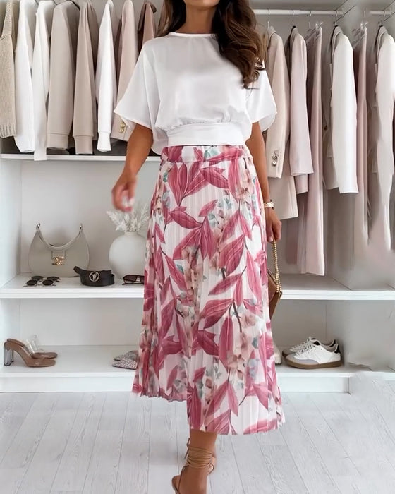 Bluse Ensfarvet Taljebånd Kort Ærme