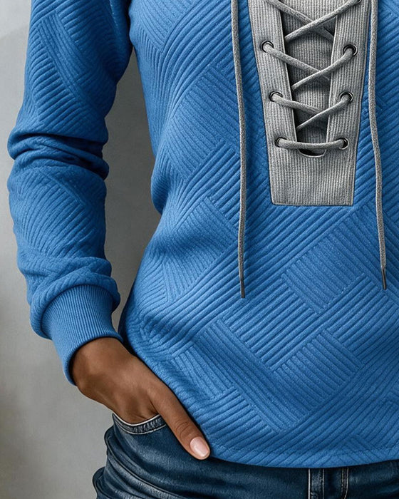 Sweatshirt Snøring Ribbet Farveblok Slim Pasform