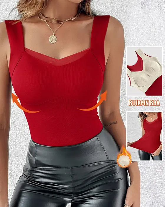 Tank Top Firkantet Hals Ensfarvet Indbygget BH