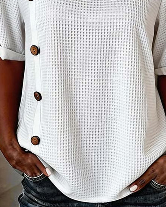 Bluse Vaffel Tekstur Side Knap