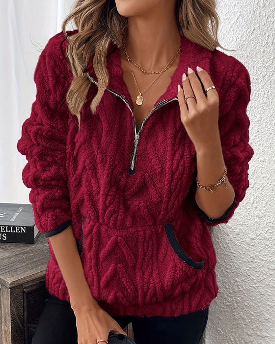 Sweatshirt Halv Lynlås Fleece Stor Lomme