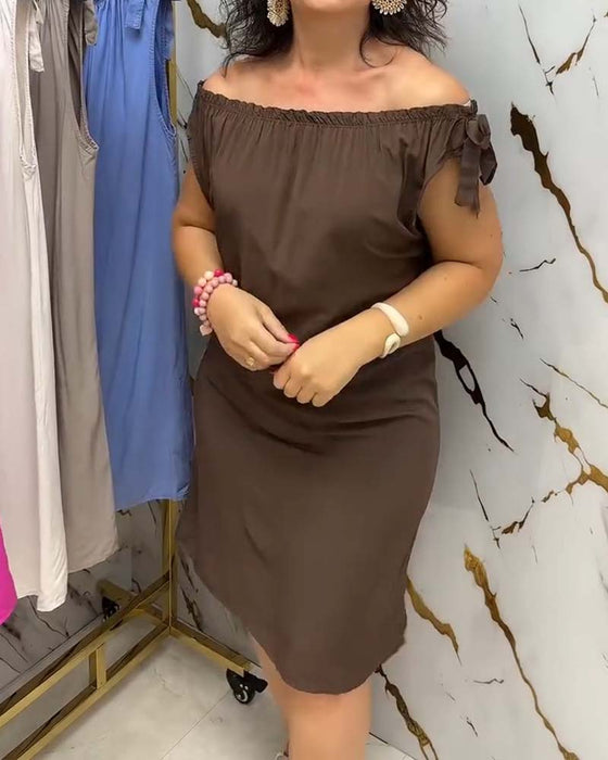Kjole Off-Shoulder Slips Ensfarvet