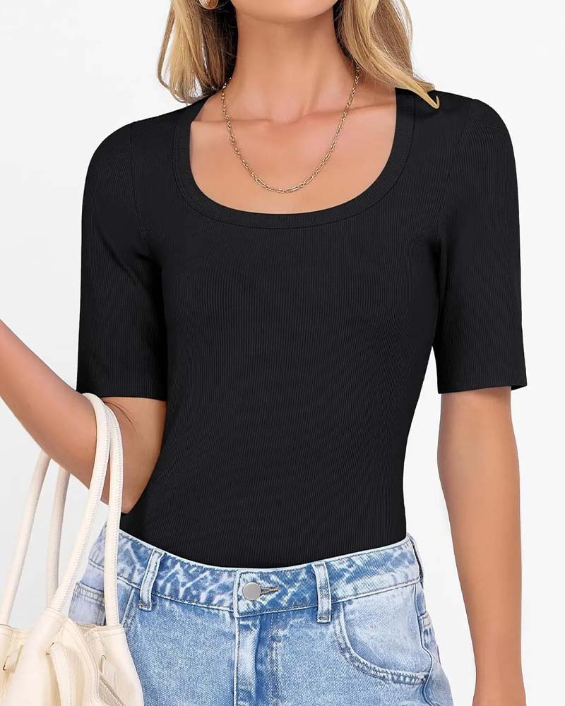 T-Shirt Slim Fit U-Hals Halværme