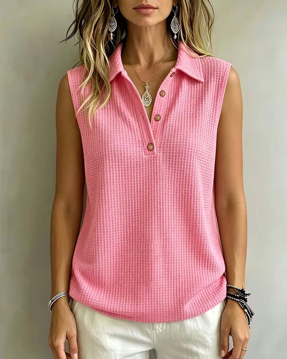 Tank Top Ærmeløs Polo Krave Vaffel