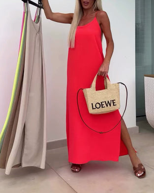 Kjole Uden Ærmer Uden Stropper Ensfarvet Slids