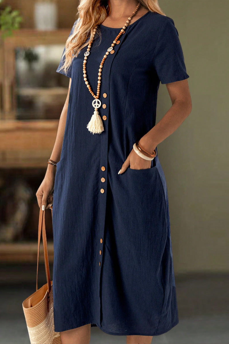 Kjole Knappet Kortærmet Lomme Shift