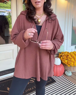 T-shirt afslappet ensfarvet løs langærmet