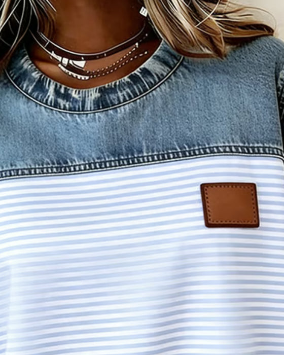 Bluse Denim Panel Stribe