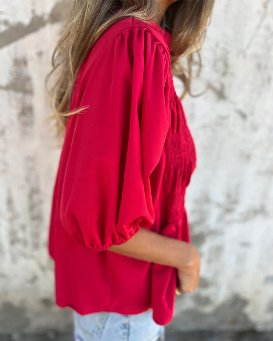 Bluse Casual Mode Kort Ærme Ensfarvet