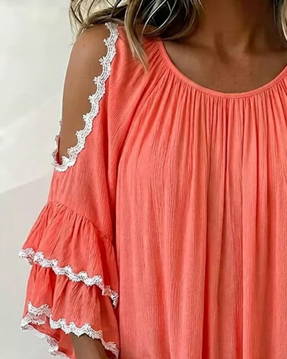 Bluse Off-Shoulder Rynke Flagermusærme Loose Fit