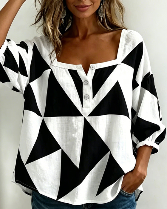 Bluse Afslappet Geometrisk Tryk
