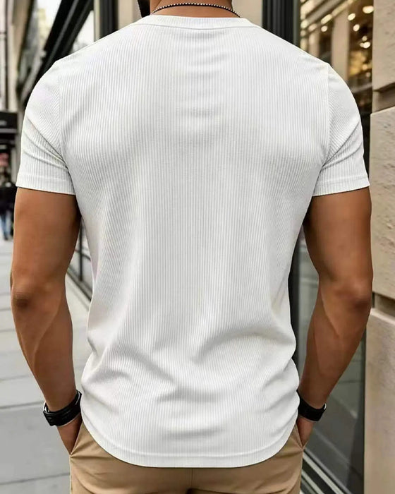 T-Shirt V-Hals Ribbet Solid Farve Herre