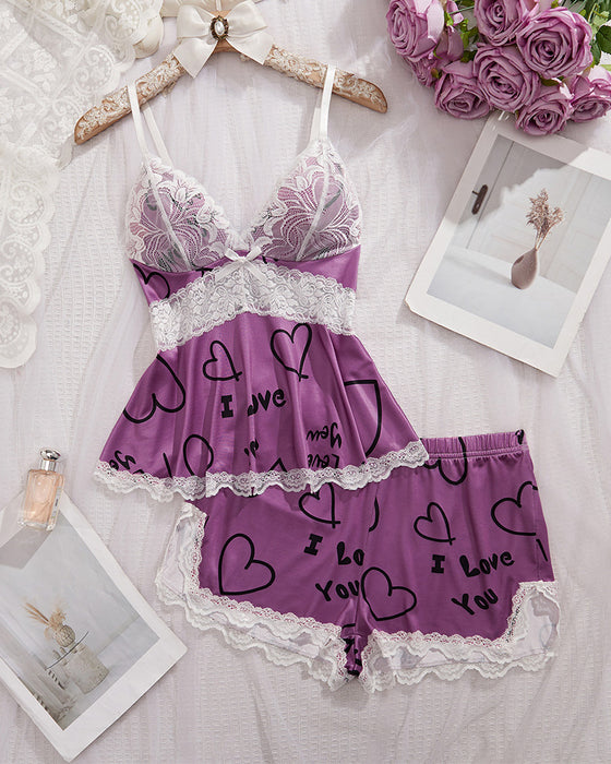 Sæt Blonde Patchwork Sexet Pyjamas
