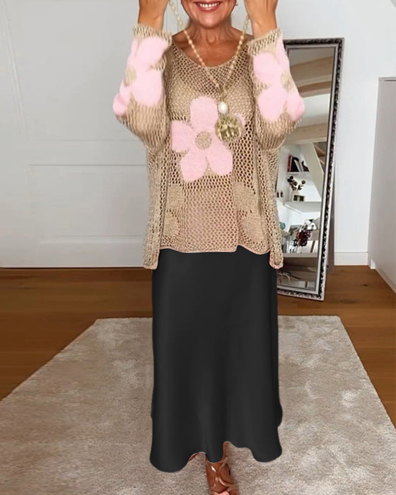 Elegant ensfarvet plisseret nederdel