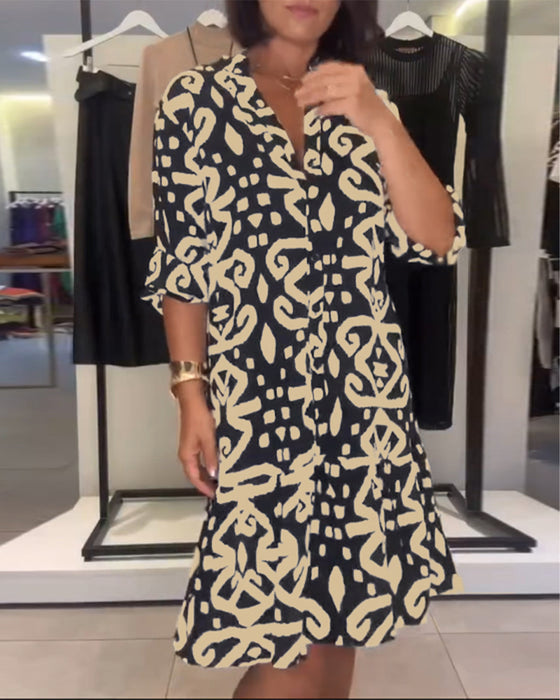 Kjole V-Hals Elegant Printet