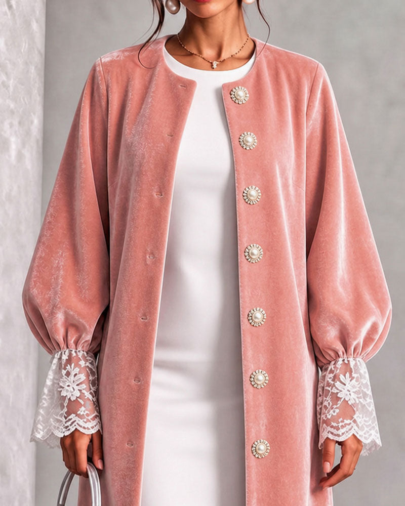 Jakke Patchwork Ærme Knap Trendy