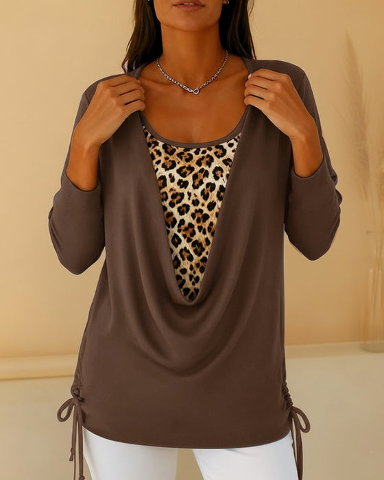 T-shirt med leopardprint og snørebånd