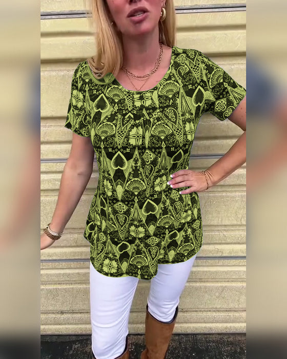 T-shirt med rund hals og print, afslappet retro-print