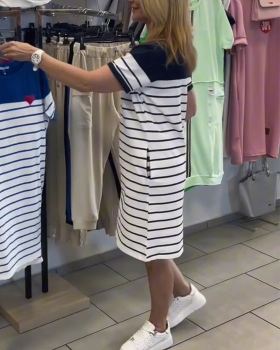 Kjole Rundhals Casual Stribet