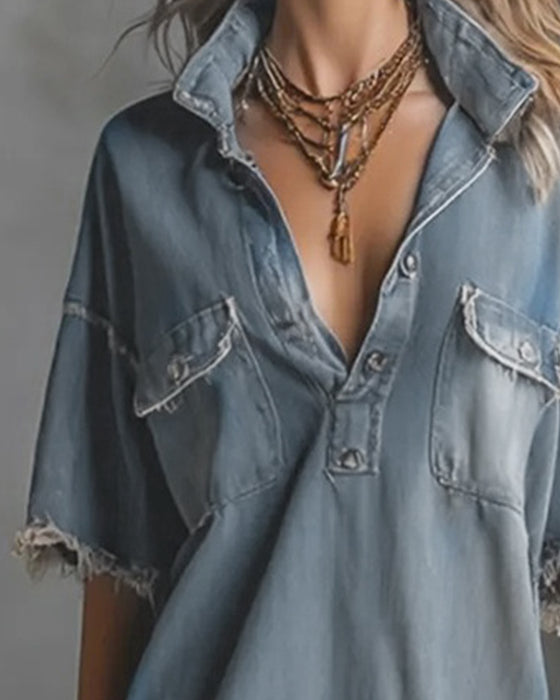 Kjole Afslappet Krave Denim