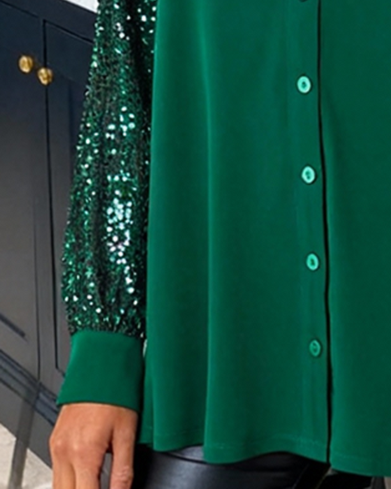 Skjorte Glitter Broderi V-hals Knap