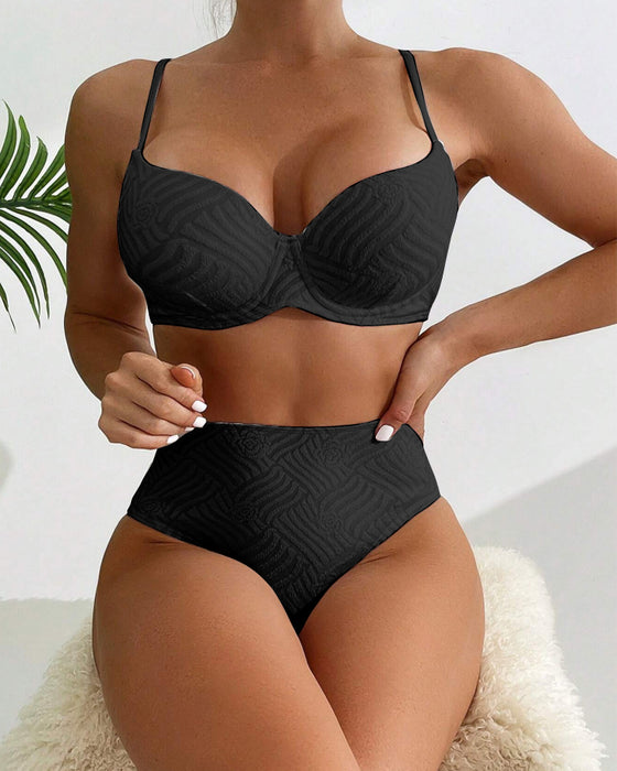 Bikini Sexet Ensfarvet Push-Up