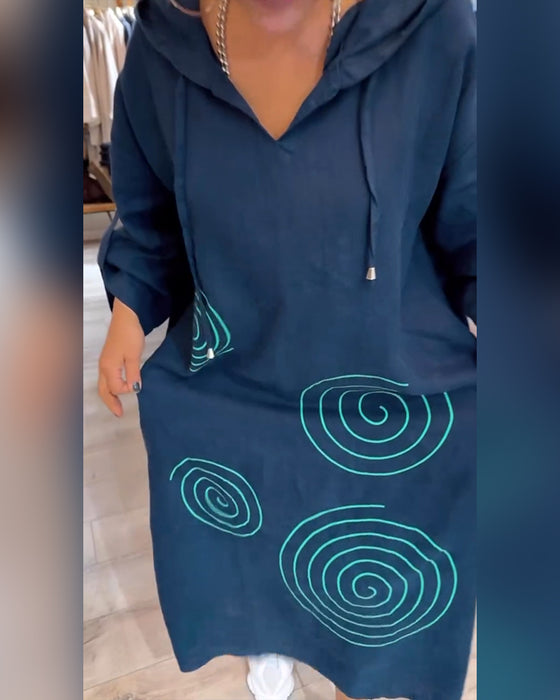 Kjole Med Hætte Langærmet Løs