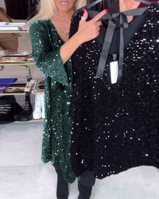 Fløjlskjole Med Paljetter Og Vid Udsnit