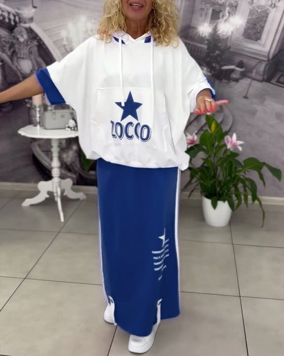 Sæt Med Hætte Snøre Printet Nederdel