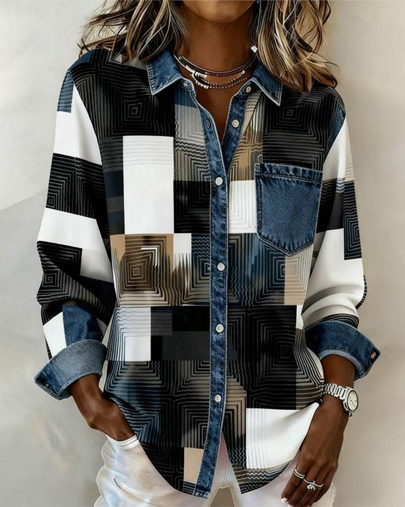 Farveblok Skjorte Moderne Krave