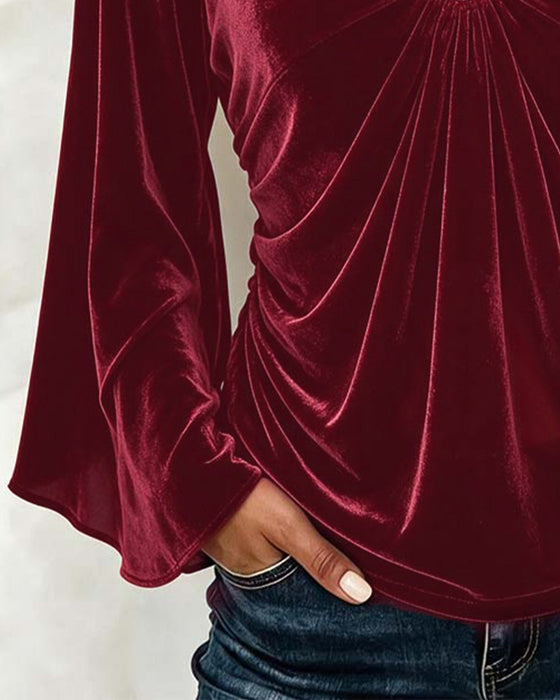 Bluse Fløjl V-Hals O-Ring Twist Klokkeærme