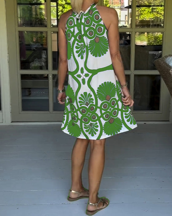 Kjole med halterneck og print