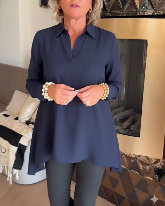 Uregelmæssig Krave Langærmet Top