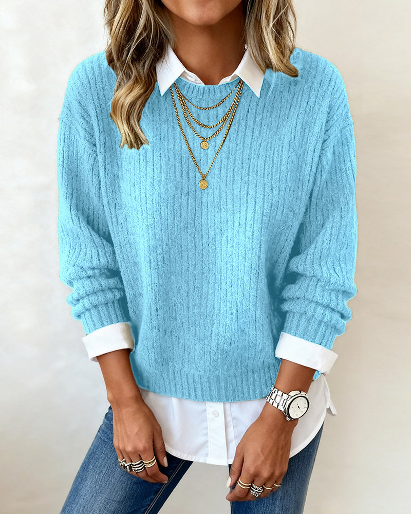 Sweater Med Skjortekrave Og Patchwork-Design