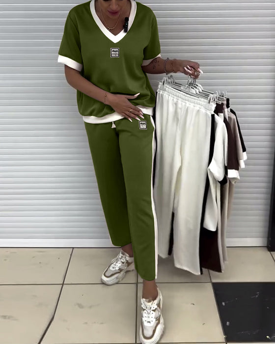 Jakkesæt Casual V-Hals Kontrastfarve Sport