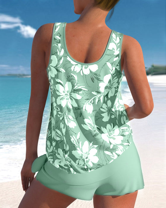 Casual blomstermønstret tankini m/shorts