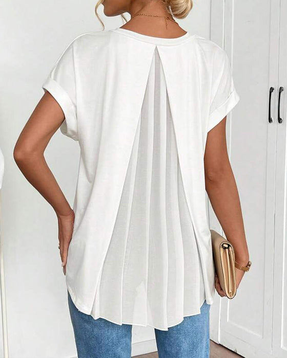 T-Shirt Kortærmet Ensfarvet Patchwork