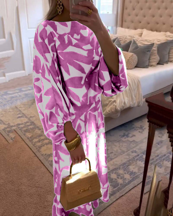 Sæt Kjole Afslappet Trykt Lanterneærmer Temperament