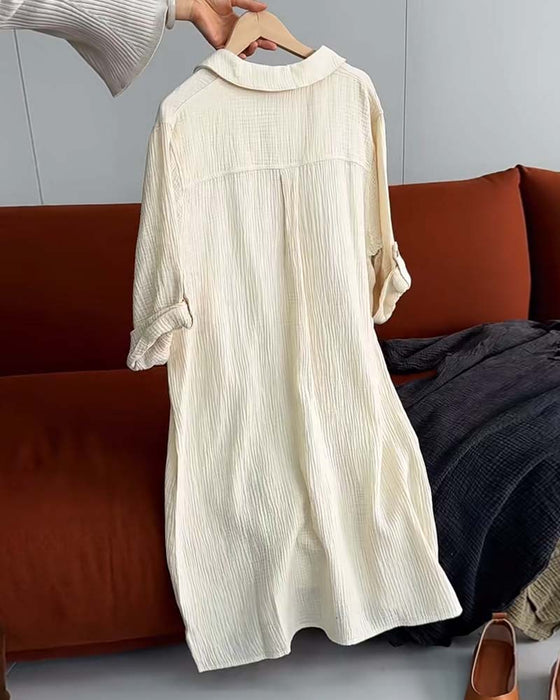 Kjole Langærmet Ensfarvet Enkel Krave