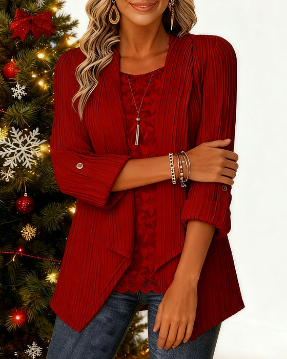 Ribbet Topp Med Faux To-Dels Look Og Lappearbejde