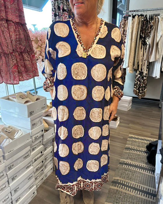 Kjole Langærmet V-Hals Trykt