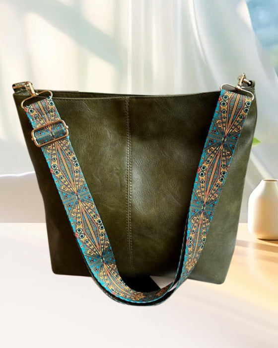 Vintage bucket bag med stor kapacitet og skulderstrop